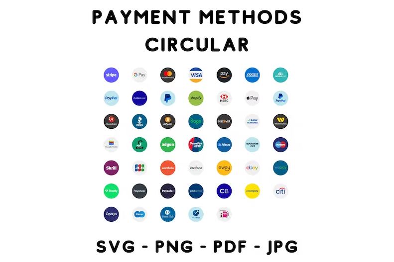 47 Payment Methods Circular SVG, Png, Jpg, Pdf, Shop Payment Logos Payment Sign, Payment Services, Web Payment Icon, Shop Icon, Pay Online