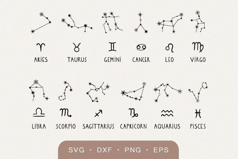 Zodiac signs svg, Astrology signs svg, Horoscope SVG Bundle Celestial Star Sign Zodiac Signs Clipart Png Valentine's Day Gift Ideas Zodiac