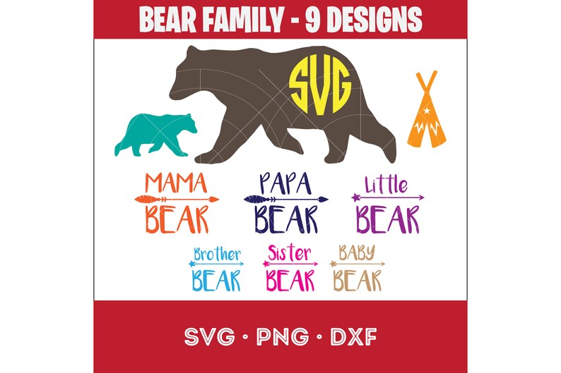 Bear Family SVG PNG DXF, Mama Bear Svg Png, Baby Bear Svg, Mom Life Svg, Mother's Day Svg, Mom Svg Files, Mom Sayings Svg, Bear Clipart