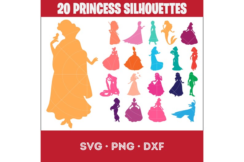 Princess Silhouette Svg Bundle, Princess Svg bundle, PNG, SVG, DXF, Layered Item, Clipart, Cricut, Digital Vector Cut File