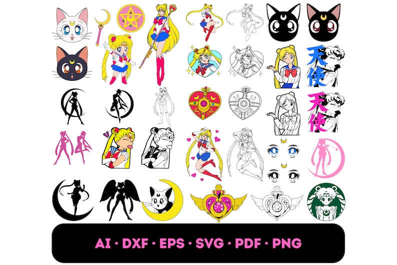 Sailor Moon PNG SVG Eps DXF Bundle,Popular Png Files,png Files for Cricut | Silhouette Cut Files | png for Shirts | Cricut|png designs