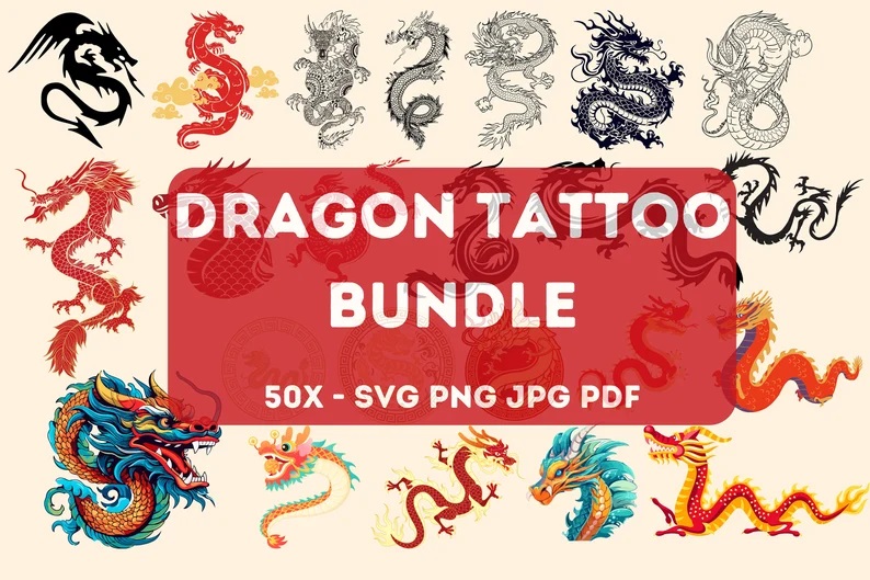 Dragon SVG Bundle, Dragon PNG, Dragon Cut File, Dragons Head, Dragon Clipart, Animal Svg, Dragon Silhouette, Dragon tattoo, Dragon Cricut