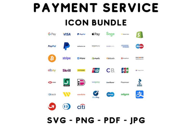 45 Payment Methods SVG, Png, Jpg, Pdf, Shop Payment Logos Payment Sign, Payment Services, Web Payment Icon, Shop Icon, Pay Online, Payment