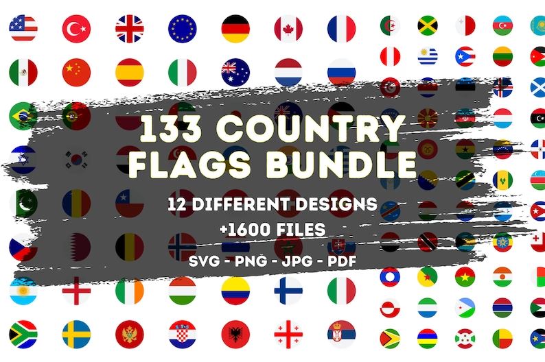 133 Country Flags Bundle 133 Circular Country Flags Icon Pack, Circular Flags SVG, Country Flags PNG Icons, Flags Clipart, Cricut Silhouette