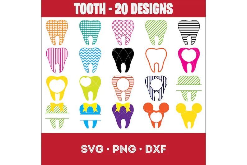 20 Tooth SVG Bundle, Tooth PNG Bundle, Tooth Clipart, Tooth SVG Cut Files for Cricut, Tooth Silhouette, Dental Cut Files, Dental Png, Dxf